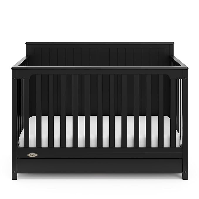 Graco Hadley 5-in-1 Convertible Crib with Drawer (Black) – Combo, Includes Full-Size Nursery Storage, Converts from Baby Crib to Toddler Bed, Daybed