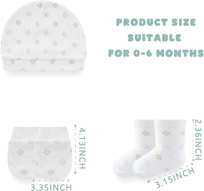 Baby Girls Boys Hats Mittens and Socks Set Cotton Infant Caps Newborn Soft Gloves 0-6 Months