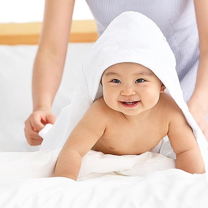 Baby Hooded Towels 31.5 * 31.5" Bath Towel for Newborn Toddler Infant Shower Gifts Ultra Absorbent Soft Bathrobe Blanket Boys and Girls (White Pink)