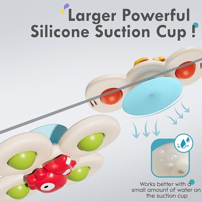 ALASOU 3PCS Suction Cup Spinner Toys for 1 Year Old Boy Girl|Spinning Top Baby Toys 12 18 Months|1 2 Year Old Boy Birthday Gift|Baby Bath Toy for Kids Ages 1-3|Sensory Toy for Toddlers 1-3
