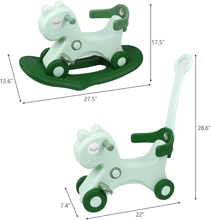 4 in 1 Rocking Horse for Toddlers 1-3 Years Old, Baby Rocking Toy Fun Birthday Gift for 1+ Kids, Ride on Toy with Detachable Balance Board and Footrest，Balance Bike with Push Handle