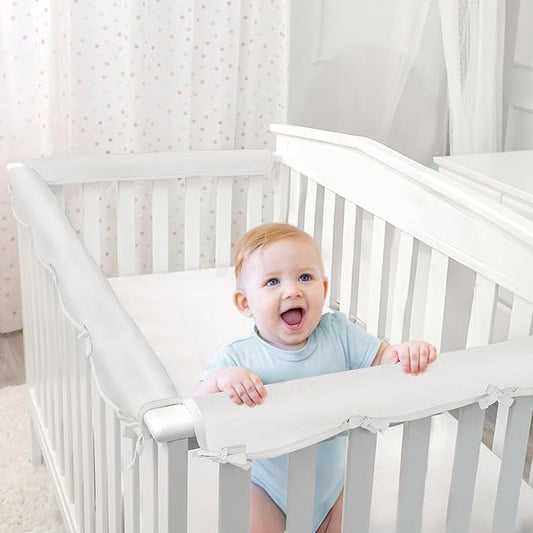 3 Pc Crib Rail Covers for Teething Sets,Rail Guard for TeethingSoft Anti-Collision Strip Corner Cover, Suits for Most Standard Bed (4pc-Gray) (3pc-White)