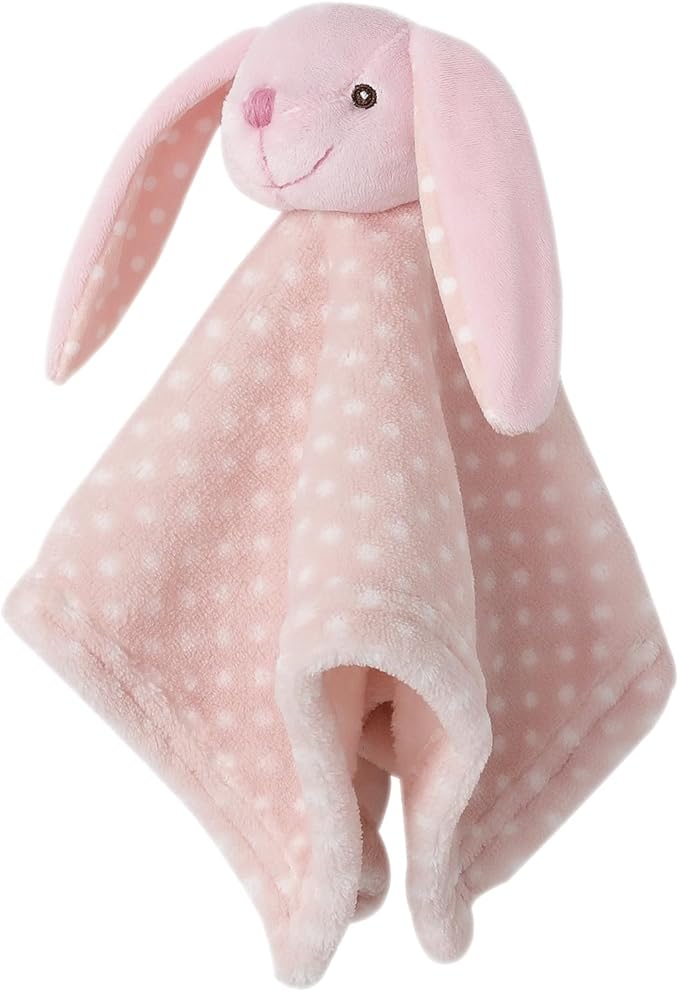 CREVENT Cozy Plush Baby Security Blanket Loveys for Baby Girls Boys, Stuffed Animal Ring Rattle Shaker Toy for Newborns (Bunny)