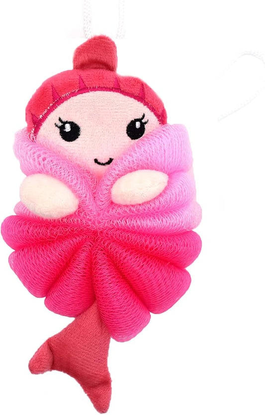 Cute Unicorn Kids Bath Loofahs Balls for Baby Girls Boys Mesh Shower Ball Pouf Exfoliating Bath Sponge Body Cleaner Bath Accessories (Pink Mermaid)