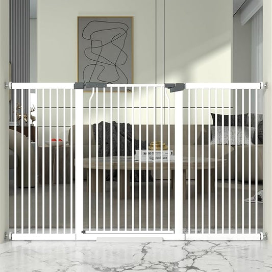 41" Extra Tall Baby Gate for Doorway, 60.3-65.7'' Metal Pet Baby Safe Gate, Extra Wide Pressure Mounted Cat Gate with Expansion Kit, No Drilling Cat Fence Indoor, Tall Dog Gate, White