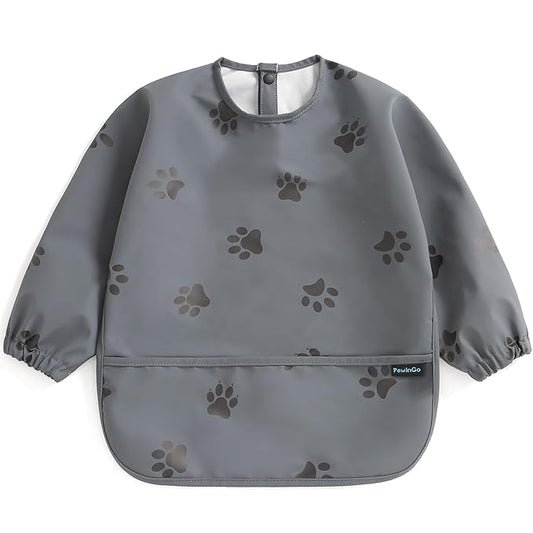 Baby Bib with Long Sleeves Bib & BLW, Machine Washable & Soft and Skin-Friendly Material, Coverall Bibs for Baby Feeding, Waterproof and Easy to Clean, for Baby Infant Toddlers (Dark Grey)