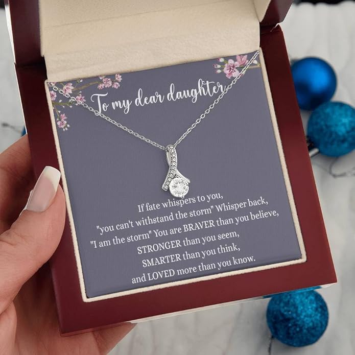 To My Daughter Gift Necklace From Dad or Mom - Badass Daughter Jewelry With Heartfelt Message & Elegant Box