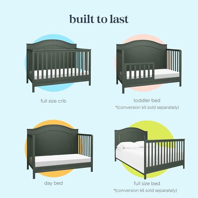 DaVinci Charlie 4-in-1 Baby Crib Convertible to Toddler Bed, Daybed, Full-Size Bed - Easy Assembly - GREENGUARD Gold Certified - 4 Adjustable Heights, Conversion Kit Sold Separately - Forest Green