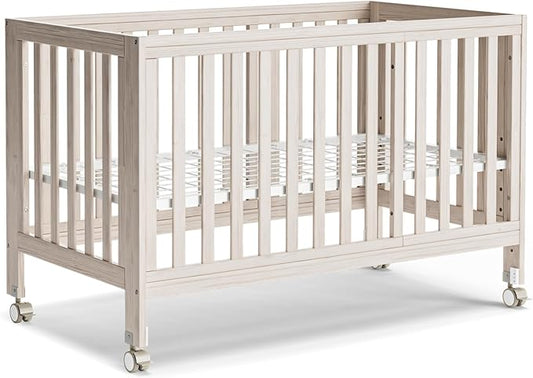 EvoNest Baby Crib, 11 in 1 Convertible Crib with Wheels, 100% New Zealand Wood Growing Bed, 4 Adjustable Mattress Height,Washed Natural