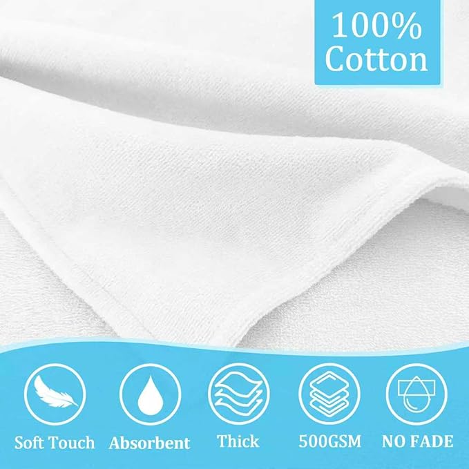 VOOVA & MOVAS Baby Hooded Bath Towel - 100% Cotton, 33x23.5 Inches,0-3Years, Super Absorbent Large Towel with Cute Elephant Ears Hood for Newborn, Baby, Toddler,White