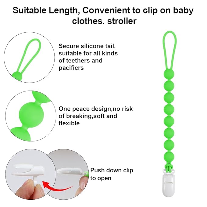 Baby Food Grade Silicone Tractor Truck Teether Toy with One Piece Design Pacifier Clip Holder,Teething Pain Relief Toys Gift Set for 3 Months+ Boys and Girls,Freezer Safe,BPA Free. (Green)