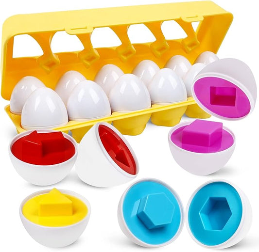 Montessori Geometric Eggs,12 pcs Set Color & Shape Egg Puzzle Toys Matching Eggs for Toddlers,Preschool Educational Sorting Game Fine Motor Toy Gifts for 1 2 3 Years Old Kids Boys Girls
