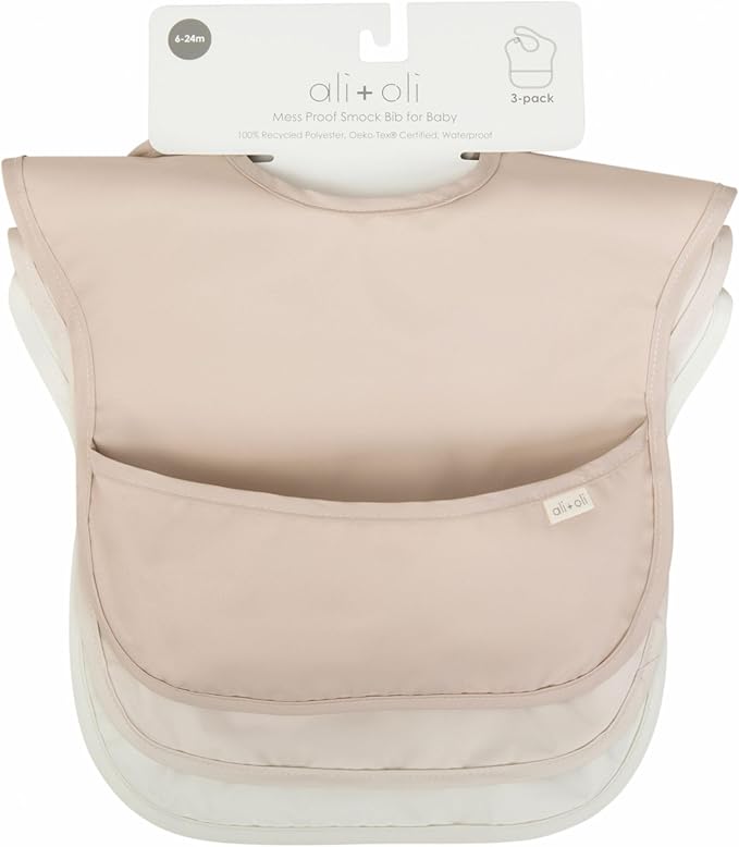 Ali+Oli Smock Bibs for Babies, BPA-Free Oeko-Tex Certified, Waterproof Baby Smock, Machine Washable, Toddlers Ages 6m+