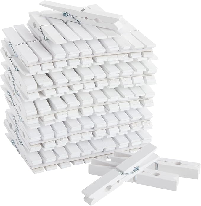 Juvale 100 Pack Wooden Clothespins for Hanging Laundry, Crafts, Photos (White, 4 in Clothes Pins Wooden)