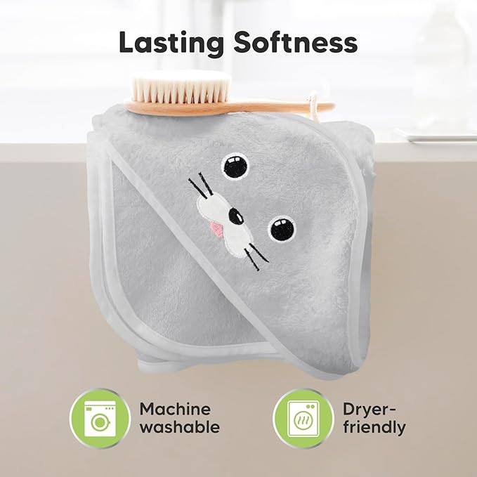 KeaBabies Hooded Baby Towel for Newborn - Viscose Derived from Bamboo Large Baby Bath Towels with Hood for Boys, Girls, Toddler, Extra Absorbent & Soft Newborn Bath Essentials (Seal)