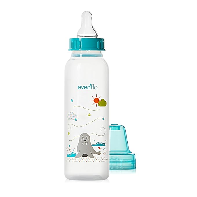 Evenflo Feeding Classic Prints Polypropylene Bottles for Baby, Infant and Newborn - Blue/Green/Teal, 8 Ounce (Pack of 12)