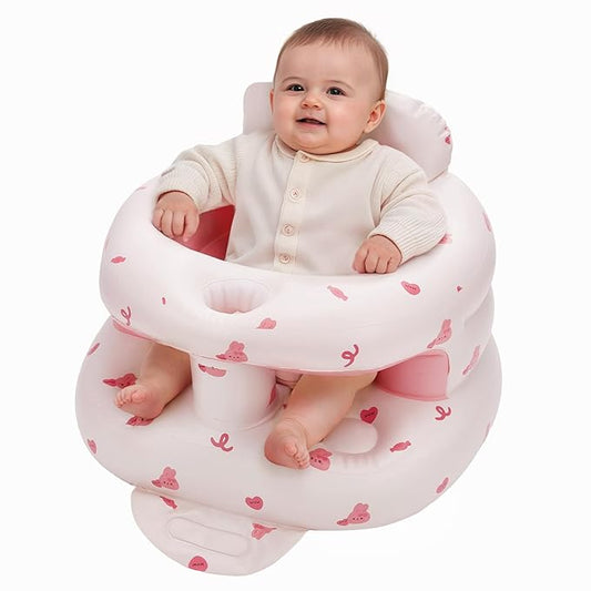 Inflatable Baby Seat for Babies 3-36 Months,Baby Floor Chair with Built in Air Pump,Infant Back Support Seat for Sitting & Learning to Sit (Pink Bunny)