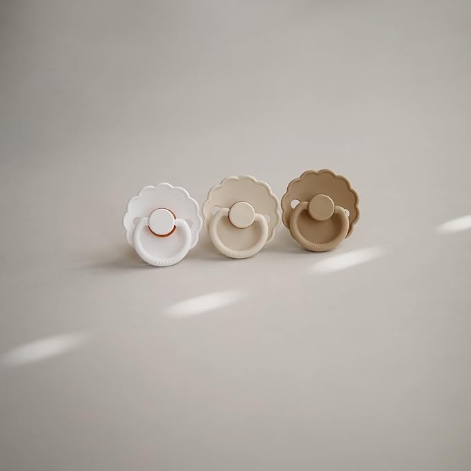 FRIGG Daisy Natural Rubber Baby Pacifier | Made in Denmark | BPA-Free (Willow/Croissant, 6-18 Months) 2-Pack
