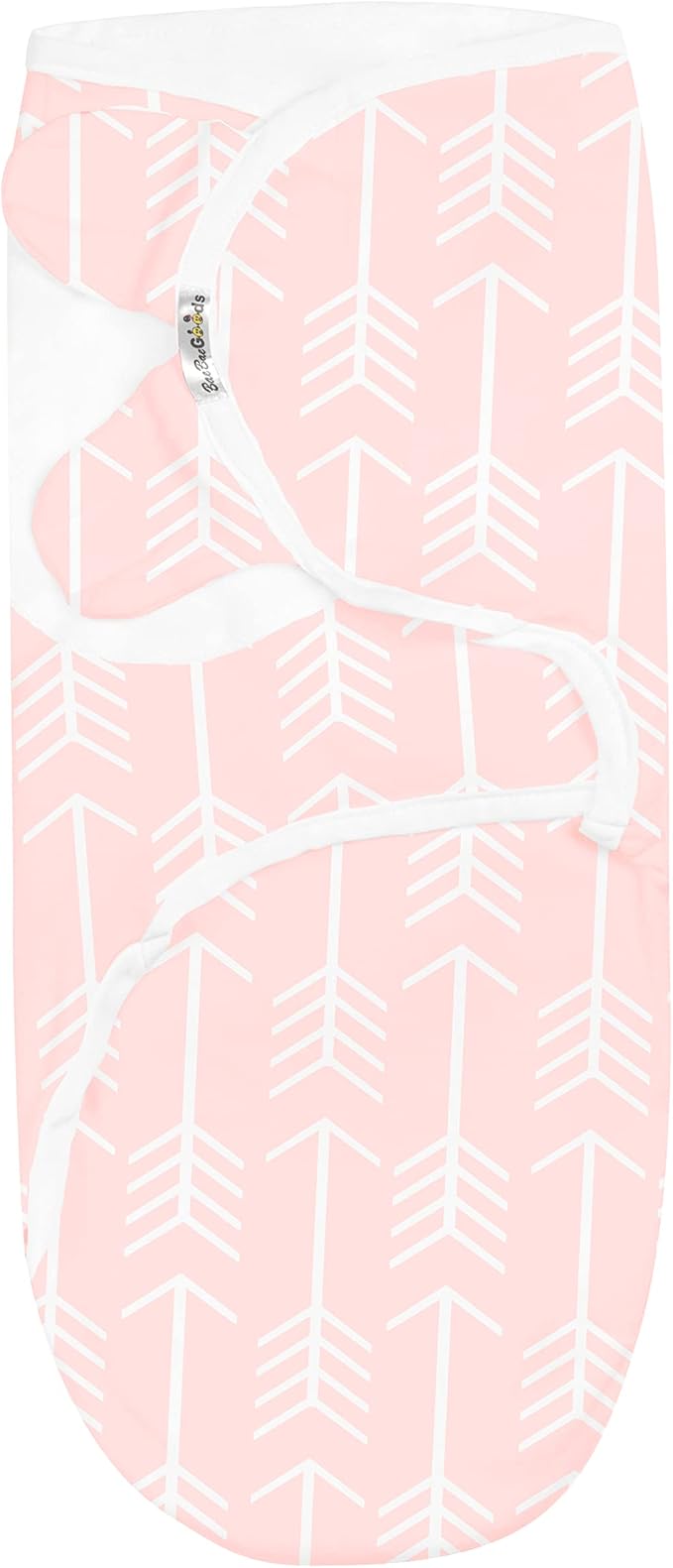 BaeBae Goods Swaddle Blanket, Adjustable Infant Baby Swaddling Wrap Set of 4, Baby Swaddling Wrap Blankets for Boys and Girls Made in Soft Cotton (0-3 Months, Pink/Gold Stripes)