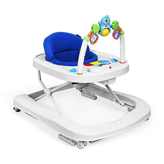 HONEY JOY Baby Walker, Foldable Push Walker Toy-Seated & Walk-Behind with Wheels, Interactive Piano & Pedants, Adjustable Height & & Speed, Padded Seat, Baby Walkers for Boys Girls(Blue)