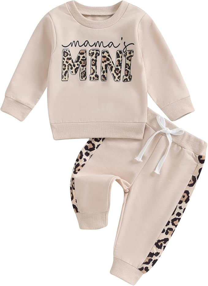 Kupretty Baby Girl Fall Winter Clothes Toddler Outfit Letters Graphic Crewneck Sweatshirts + Joggers Pants Set