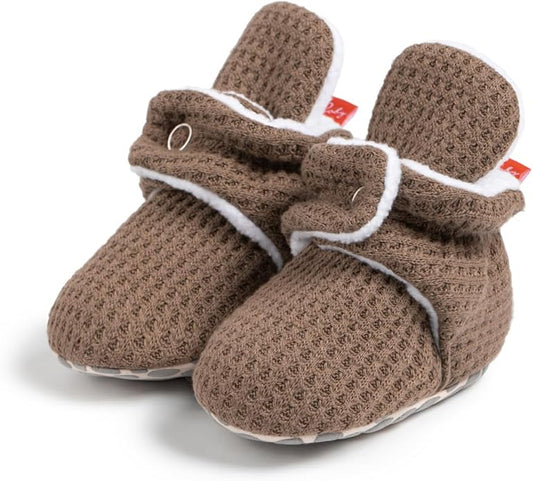 Sawimlgy Newborn Infant Baby Girl Boy Cotton Booties Stay On Sock Slippers Soft Bedroom Shoes Non-Skid Ankle Boots With Grippers Toddler Crib Warm Shoe First Walker Birthday Shower
