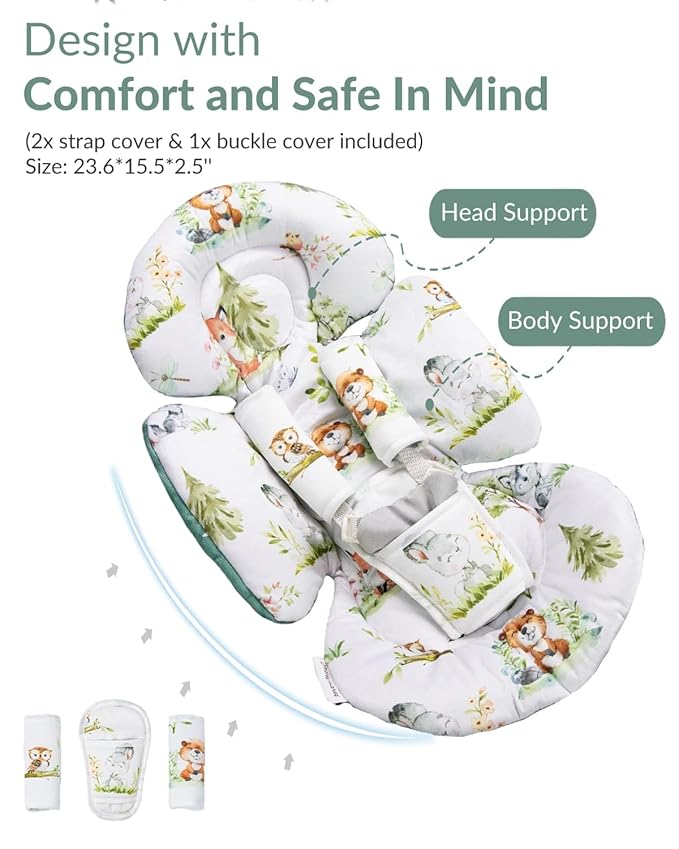 Generic Infant Car Seat Insert Compatible with Mamaroo Swing & Graco Swing and Infant Car Seat, Newborn Insert Baby Head Body Support, Reversible Design, Breathable Soft Fabric, 1Pcs - Green Woodland