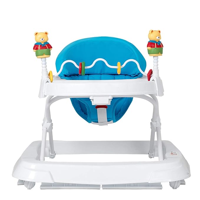 HONEY JOY Baby Walker, Foldable Push Walker Toy-Seated & Walk-Behind with Wheels, Interactive Piano & Pedants, Adjustable Height & Speed, Padded Seat, Baby Walkers for Boys Girls(Blue)