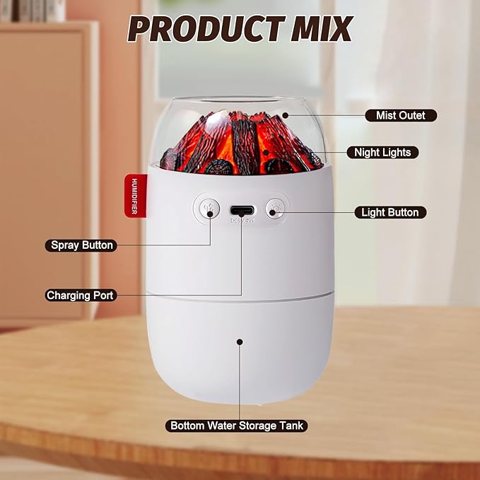 Portable Mini Humidifier for Desk Bedroom Indoor Plant, 280 ml Humidifier for Office Small Room, USB Powered Quiet Cool Mist Humidification Night Light (White)