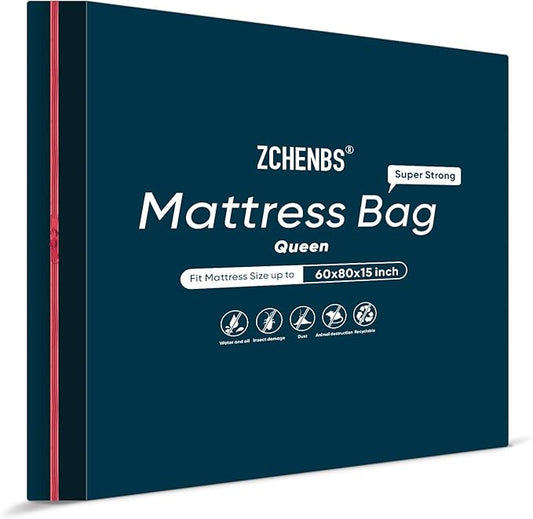 ZCHENBS® – Mattress Bags for Moving and Storage,Mattress Bag with Zippers,5 Mil Ultra-Thick Bed Bag,Waterproof,Anti-Tear,Heavy-Duty Mattress bag (Black, Queen-(2 Pack))