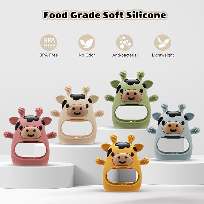 2 Pack Baby Teething Toys for 3-6 6-12 Months, Food Grade Silicone Infant Teether Mitten, Baby Essentials Teething Relief, Newborn Essentials Chew Toys for Sucking Needs