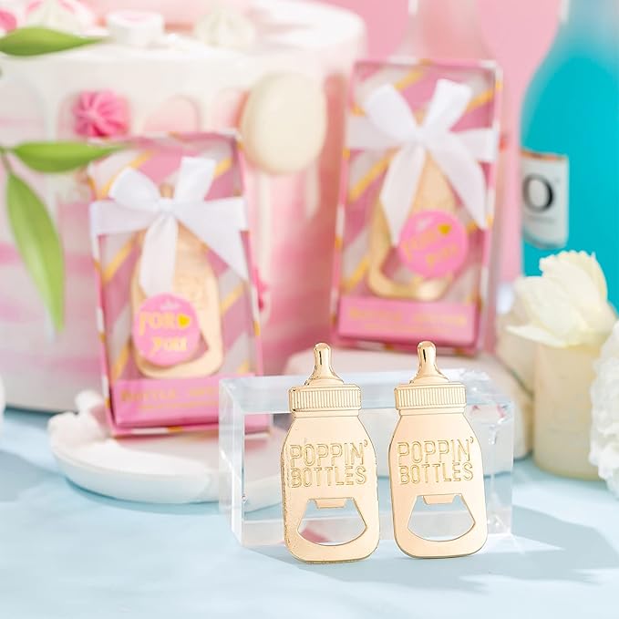 24 Baby Bottle Openers Baby Shower Favors, Gifts, Decorations, or Souvenir Guest Gift Boxes, Poppin Design for baby Girls (24 Pack Pink)