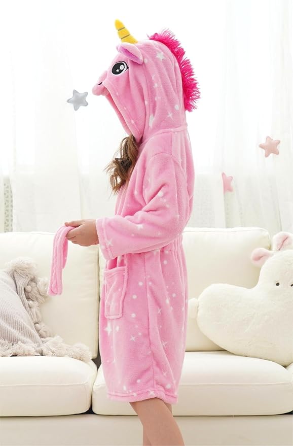 Doctor Unicorn Girls Fleece Hooded Robe Toddler Warm Fuzzy Bathrobe