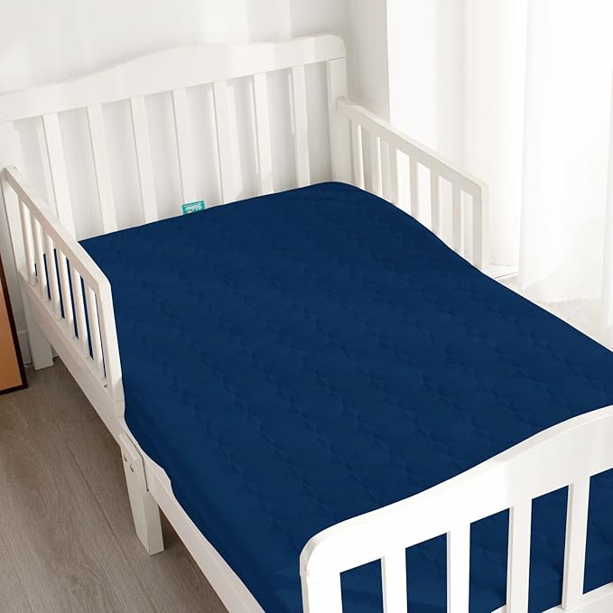 Crib Mattress Protector Waterproof, Soft Breathable Toddler Mattress Pad Cover, Crib Size Fitted Sheets Fit for Baby Toddler Bed Mattress (Standard Size 52” x 28”), Navy Blue