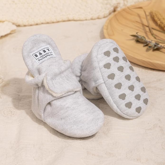 Sawimlgy Newborn Infant Baby Girl Boy Cotton Booties Stay On Sock Slippers Soft Bedroom Shoes Non-Skid Ankle Boots With Grippers Toddler Crib Warm Shoe First Walker Birthday Shower