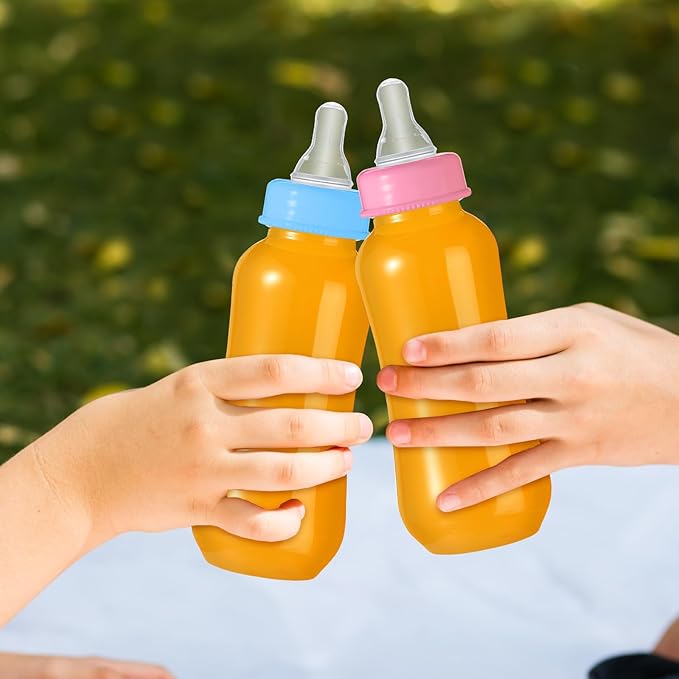 Norme Baby Shower Bottles 9.5 oz Plastic Baby Bottles Chug Sign Shower Game Party Favors Baby Bottles Bulk for Baby Shower Decorations Gender Reveal Gifts(Blue, Pink, 24 Pcs)