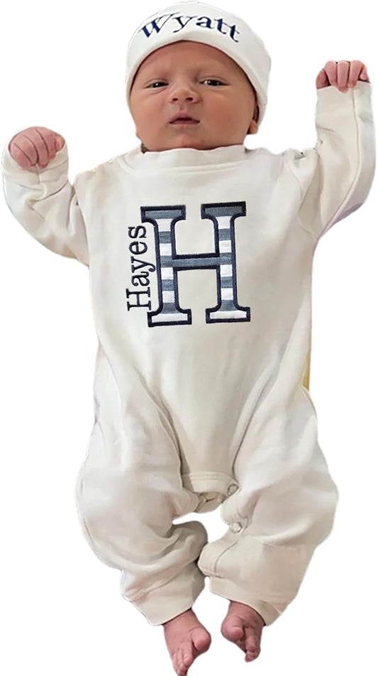 Personalized Baby Romper Hospital Newborn Coming Home Outfit Custom Embroidery Name Infant Sleepwear Gift for Baby Shower