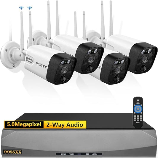 (5.5MP & 2-Way Audio) PIR Detection Dual Antennas Enhance WiFi Security Wireless Camera System 3K 5.0MP 1944P Indoor Video Surveillance DVR Outdoor Wireless Security Cameras 4Cams