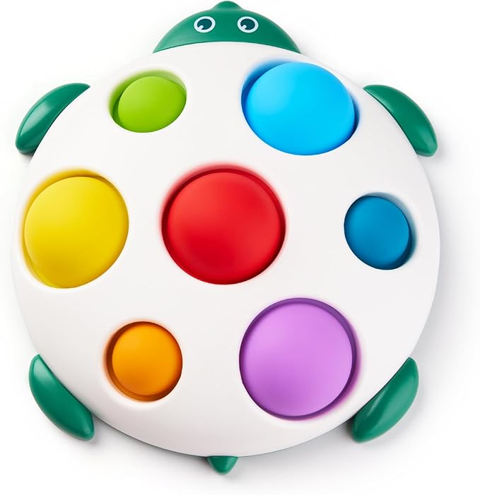 LiKee Fidget Popper Sensory Baby Toys for 10+ Months, Push and Popping Busy Board, Montessori Toys for 1+ Years Old, Airplane Car Travel Toy for Toddlers 1-3 Stress Relief (Turtle)