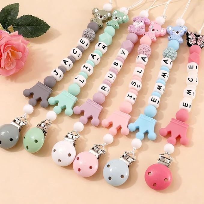 Personalized Koala Pacifier Clip with Name Custom Silicone Pacifier Clips Baby Boy Girl Gift (Koala)