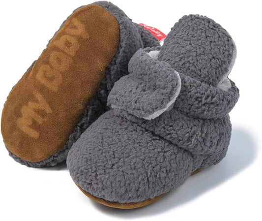 Sawimlgy Newborn Infant Baby Girl Boy Cotton Booties Stay On Sock Slippers Soft Bedroom Shoes Non-Skid Ankle Boots With Grippers Toddler Crib Warm Shoe First Walker Birthday Shower