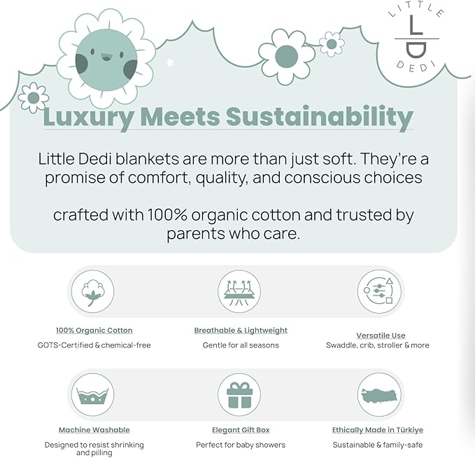 100% Organic Cotton Baby Knitted Blanket with Gift Box - Soft Toddler, Crib, Stroller Blanket - Neutral Swaddle and Receiving Blanket for Newborns, 30"x40", Sage