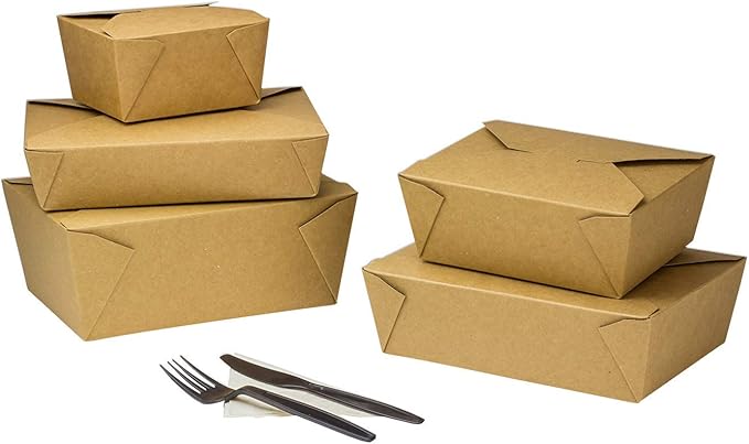 Karat Paper To Go Boxes [76 oz - 200ct] Leak-Resistant, Microwavable, Heavy-Duty Take Out Boxes | Grease Resistant & Stackable | #3 Kraft Brown