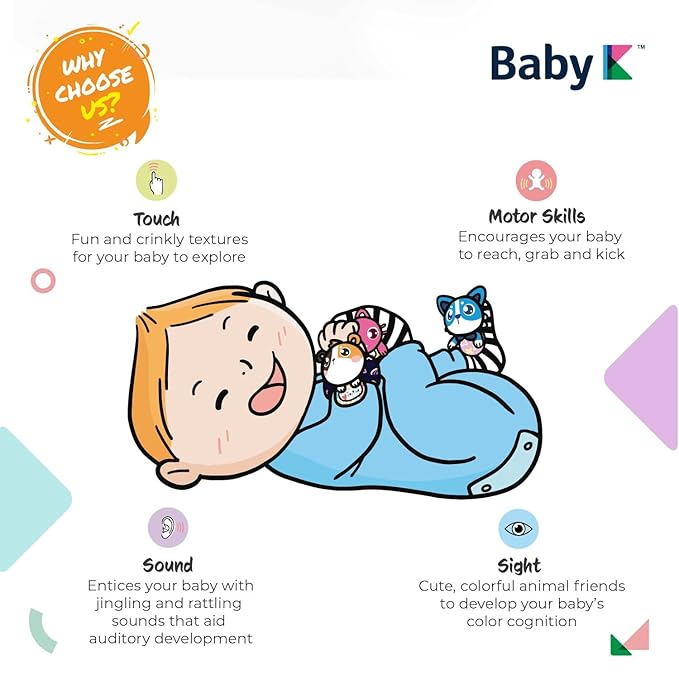 BABY K Rattle Socks & Wrist Rattles and Hand Rattle (Set G+ Dog A) - Newborn Toys for Baby Boy or Girl - Brain Development Infant Toys - Hand and Foot Rattles Suitable for 0-3, 3-6, 6-12 Months Babies