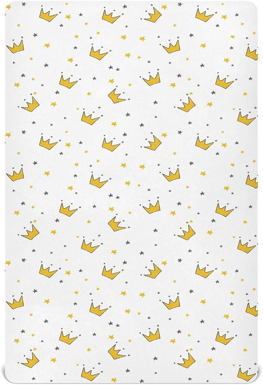 Baby Crib Sheets Graffiti Crown Crib Sheets for Boys Girls,Neutral Bassinet Toddler Bed Play Sheets Breathable Soft and Portable 52 * 28 * 9in