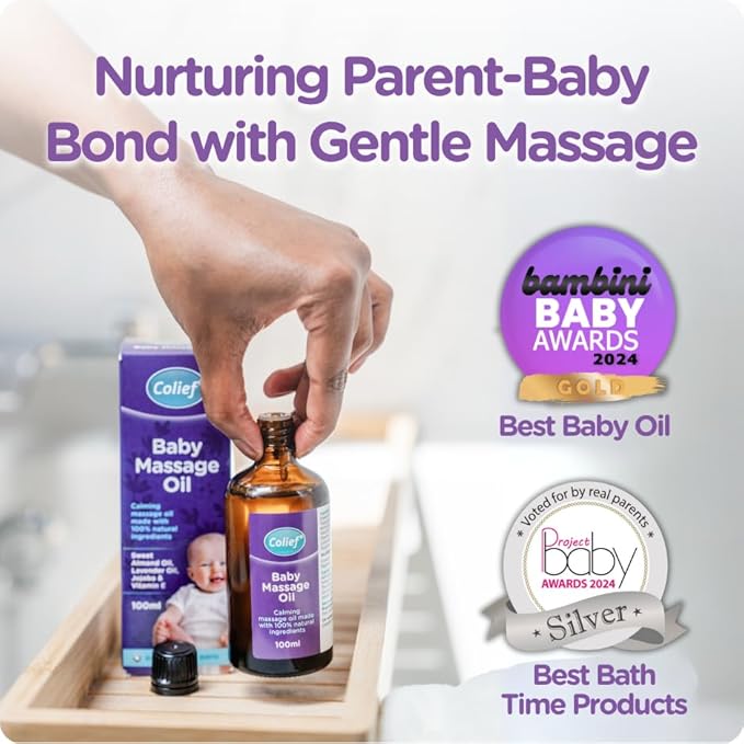 Colief Baby Massage Oil | Soothing Oil For Infants | Made With 100% Natural Ingredients Including Sweet Almond Oil, Lavender Oil, Jojoba & Vitamin E | Suitable For Babies 3+ Months | 3.38 Fl. Oz