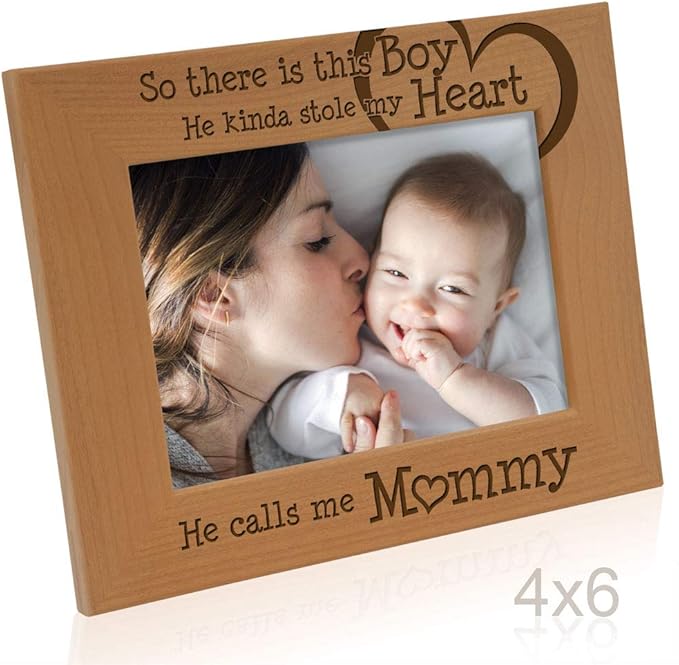 KATE POSH So There is This Boy He Calls me Mommy - Natural Engraved Wood Photo Frame - Mother and Son Gifts, Mother's Day, Best Mom Ever, New Baby, New Mom (4x6-Horizontal)