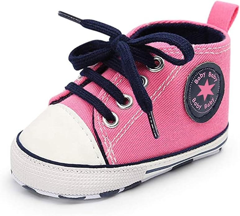 Unisex Baby Boys Girls Shoes, Newborn Infant Non-Slip Canvas Denim High Top Sneakers, Toddler First Walkers Shoes