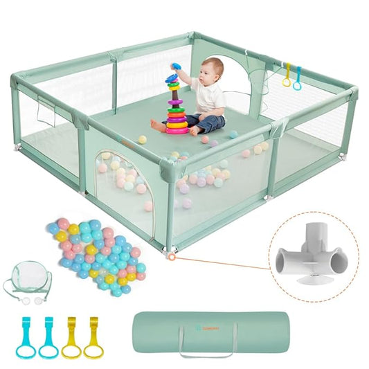 COMOMY Playpens for Babies and Toddlers, 79"x79" Baby Playard Extra Large, Safe and Non-Slip Baby Fence, Full Mesh Design, Indoor & Outdoor Kids Activity Center, Baby Play Pens (Dark Green)