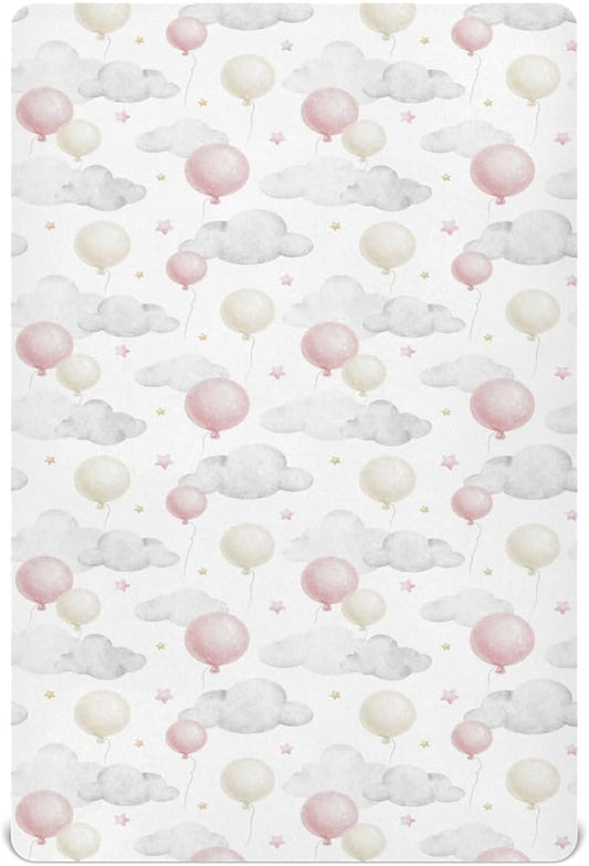 Baby Crib Sheets Balloon Cloud Crib Sheets for Boys Girls,Neutral Bassinet Toddler Bed Play Sheets Breathable Soft and Portable 52 * 28 * 9in